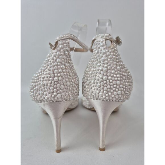 Stuart Weitzman Sandals Stuart Weitzman Bliss 75MM Imitation Pearl Embellished Satin Sandals Size 12